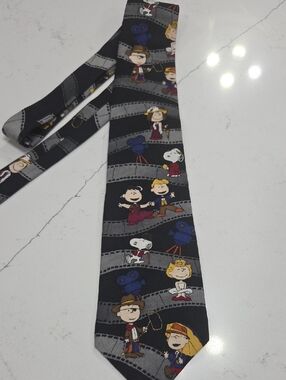 Peanuts Black Gray Character Tie - Snoopy & Friends Film Strip